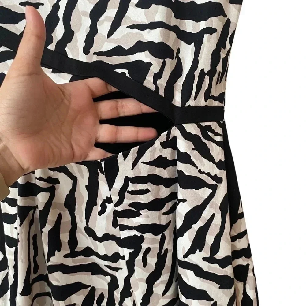 Karen Millen Zebra Print Bodycon Dress Cutout Back Black White Cocktail Size 4